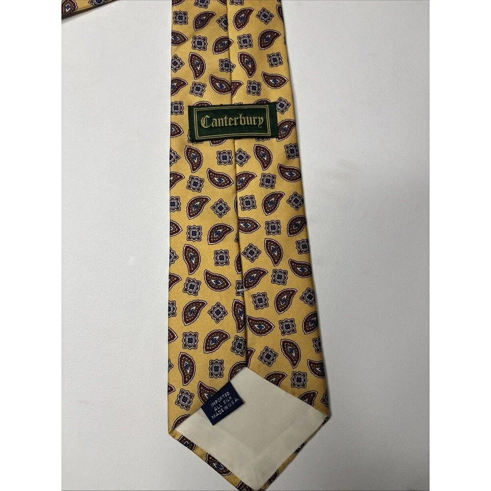Canterbury Men's 100% Silk Necktie Designer Mustard Paisley Yellow